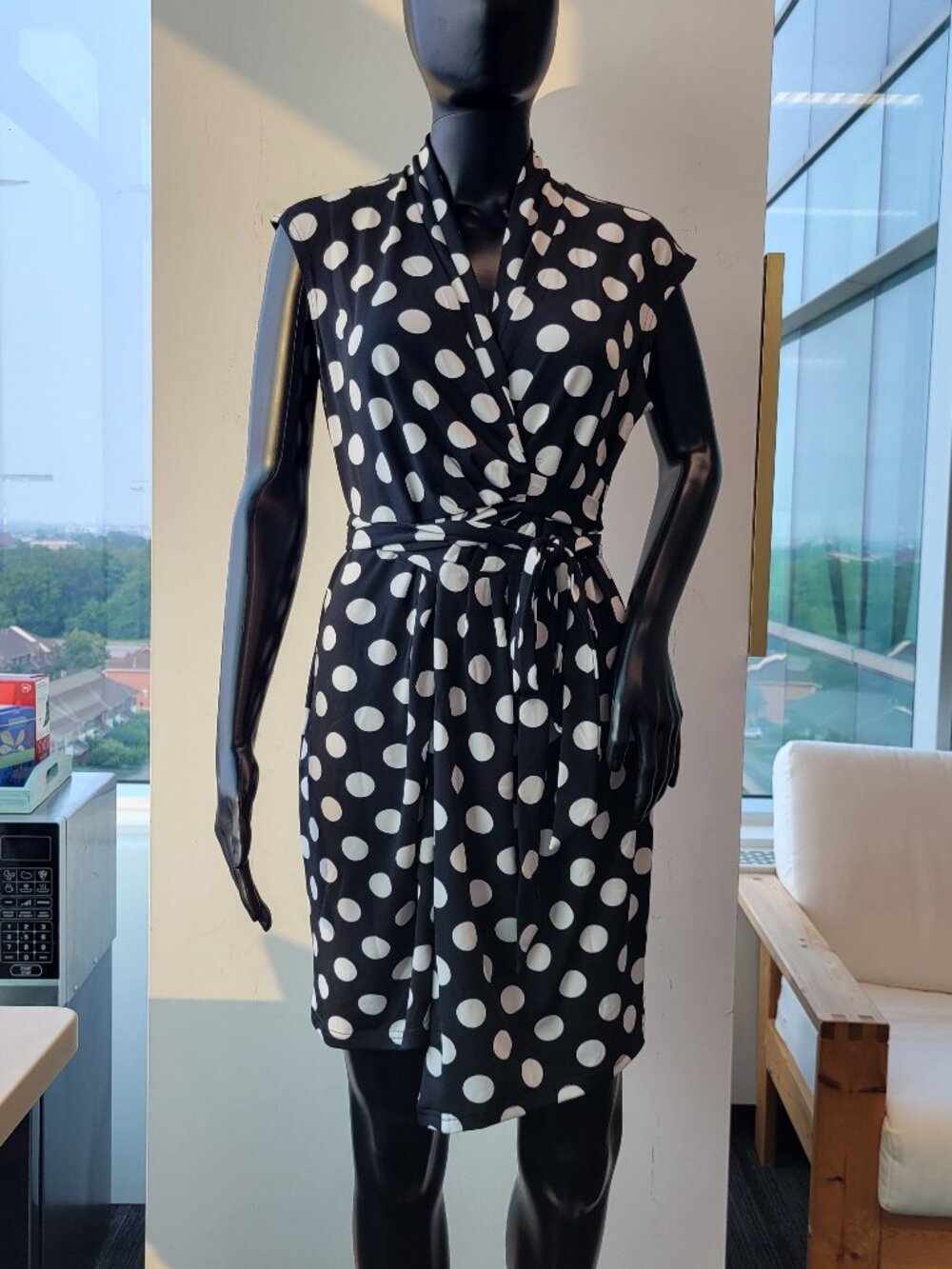 Allegra K Women's Tie Wasit Above Knee Sleeveless Polka Dot Wrap Dress